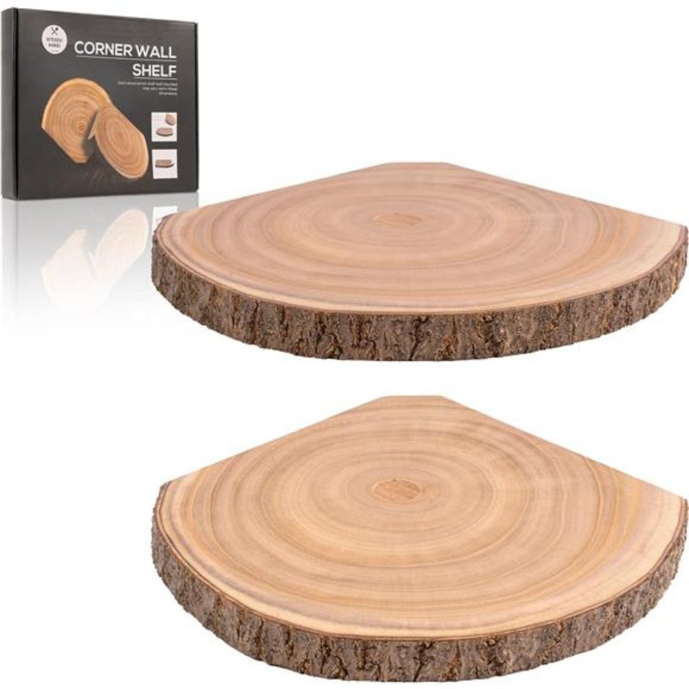 Corner Wall Shelf,Corner Floating Shelves Set of 2, Wood Slices with Bark Decor